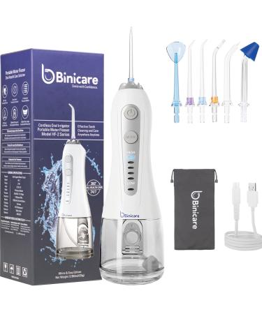 Water Flosser Cordless Portable Oral Irrigator 300ML IPX7 Waterproof & Rechargeable Water Flossers 5 Modes Waterproof Teeth Cleaner with Replaceable 6 Nozzle Tips for Travel and Home White