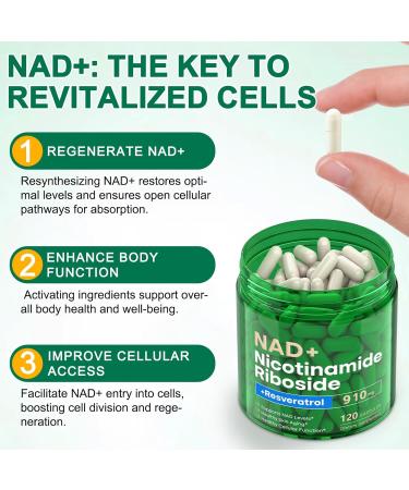 NAD Supplement 120 Capsules Liposomal Nicotinamide Riboside Resveratrol Quercetin NAD Nicotinamide Riboside Resveratrol 910mg for Women & Men NAD Supplement for Anti Aging and Cell Regeneration - Buy Online on GoSupps.com