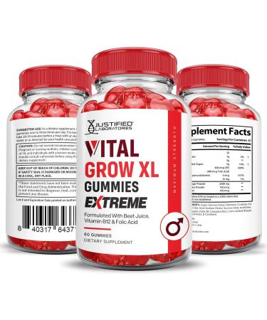 Justified Laboratories (2 Pack Vital Grow XL Extreme 2000MG Performance Gummies Advanced Formula Formulated with ACV Pomegranate Beet Juice Powder B12 Vegan Non GMO 120 Gummys 60 Count (Pack of 2) - Buy Online on GoSupps.com