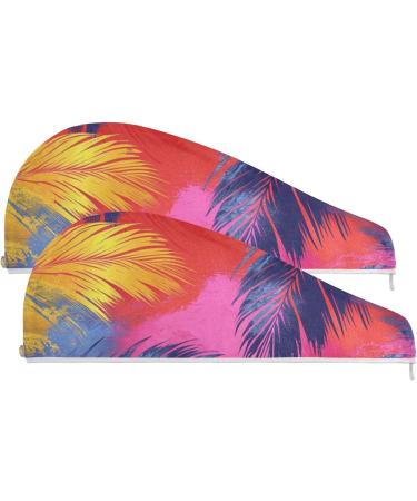 Dark Blue Yellow Leaf Hair Towel 2 Pack | Super Absorbent Quick Dry Hair Turbans for Women & Girls - Buy Online on GoSupps.com