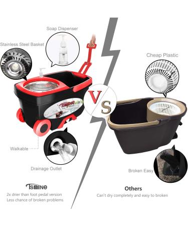 Tsmine Spin Mop Bucket Set | Commercial Floor Cleaning Supplies with 6 Refills | Extended Handle for Hardwood Floors - Buy Online on GoSupps.com