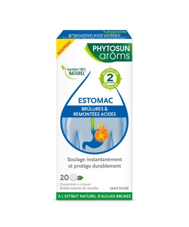 PHYTOSUN AROMS - Heartburn and Acid Reflux - Natural Mint Flavor - Sugar Free - 20 Chewable Tablets