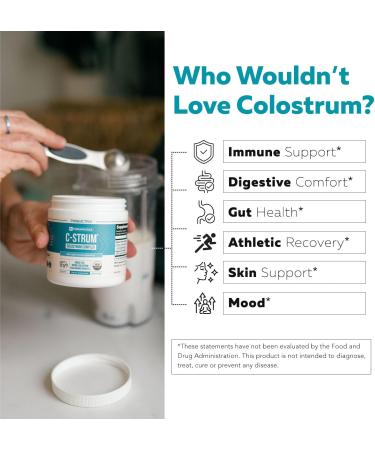 C-Strum Organic Bovine Colostrum Powder 60% igG First Milking Grass Fed Max Strength Colostrum Supplement from German Dairy Cows - Gut Immunity Skin & Hair Support (60 servings) 3.17 Ounce (Pack of 1) - Buy Online on GoSupps.com