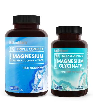 BioEmblem Triple Magnesium Complex and Magnesium glycinate with Zinc for Brain Health Enzyme Function and Muscles and Legs