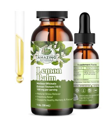 Lemon Balm Liquid Extract Tincture (Melissa officinalis) Alcohol-Free Drops Vegan, Non-GMO, Gluten-Free High Potency Herbal Supplement for Relaxation and Cognitive Support - 30ml / 1oz 1 Fl Oz (Pack of 1)