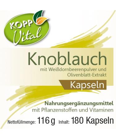 Kopp Vital Garlic Capsules - 3 x 180 Capsules | Dietary Supplements with Vitamin C & B1 | Pharmacy Quality | International Shipping Available - Buy Online on GoSupps.com