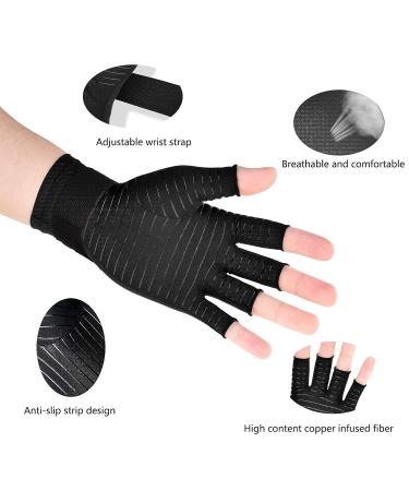 Copper Arthritis Gloves (1 Pair) - Wrist Compression & Support Brace for Carpal Tunnel - Adjustable Strap, Fingerless Design - Relieve Hand, Finger, Wrist Pain - Women/Men (Large) - Buy Online on GoSupps.com