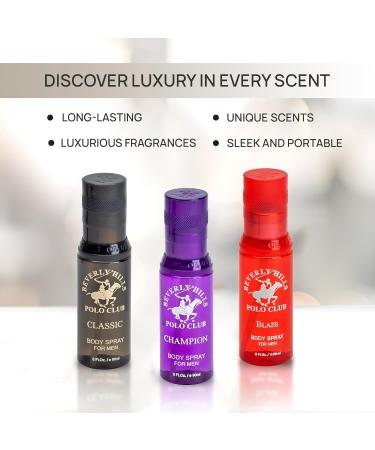 Beverly Hills Polo Club 3 Piece Body Spray Collection: Champion Classic Blaze (9 fl Oz Different Fragrances) - Buy Online on GoSupps.com