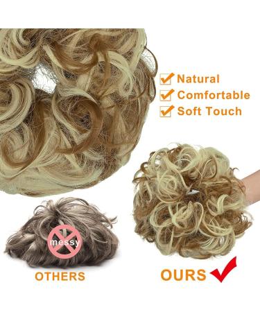 Ginger Brown Mix Bleach Blonde Messy Bun Scrunchie Hair Extension | Curly Wavy Updo Chignon Ponytail Accessory for Women and Girls - Buy Online on GoSupps.com