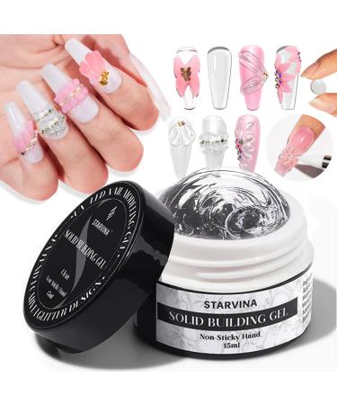 STARVINA 5 IN 1 Solid Nail Extension Builder Gel 3D Nail Sculpture Gel Needed UV/LED Cured for Acrylic Nails, Non Stick Hand Builder Gel for Nail Art DIY Salon at Home 15ML/Clear