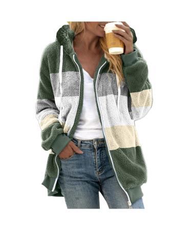Hanxiulin coat plush jacket hoodie jacket oversize winter coat women hoodie hooded sweater long warm autumn coat loose slim fleece buffer coat with hooded winter jacket with hood xl green