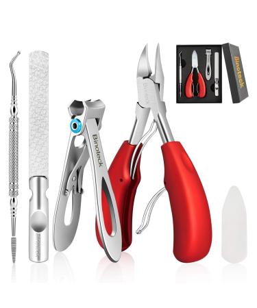 Nail Clippers for Thick Nails,Large Toenail Clippers for Ingrown Toenails or Thick Nails for Men,Women, Seniors,Adults. Professional Stainless Steel Toenail and Fingernail Clippers Set. (Red/Silver)