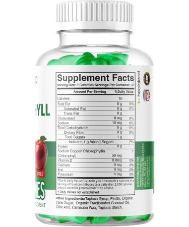 healblend Chlorophyll Gummies 100mg - Vegan Internal Deodorant for Body Detox & Skin Health - Natural Apple Flavor - Energy & Immune Support Supplement - 60 Gummies (2) - Buy Online on GoSupps.com