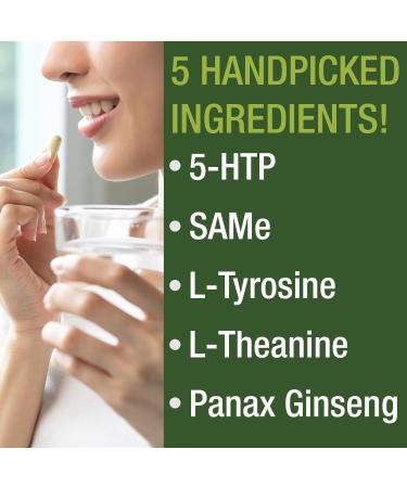 Peak Performance Mood Support Supplement with 5 Top Ingredients: 5HTP SAM e L Tyrosine L Theanine and Panax Ginseng. Calm Focus Relaxation Supplements. Vegan - Buy Online on GoSupps.com