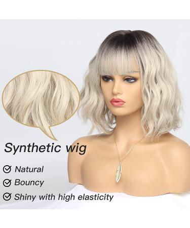 Bestung Ombre Dark Blonde Bob Wig with Fringe | Neck Length Wavy Blonde Hair Wig for Women | Natural Looking Synthetic Fancy Dress Wig (10 Inches) - Buy Online on GoSupps.com