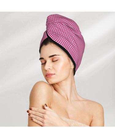 Hair Towel Wrap - Quick Drying Pink Gingham Turban with Button | Premium Hair Drying Towel for Effortless Styling - Buy Online on GoSupps.com