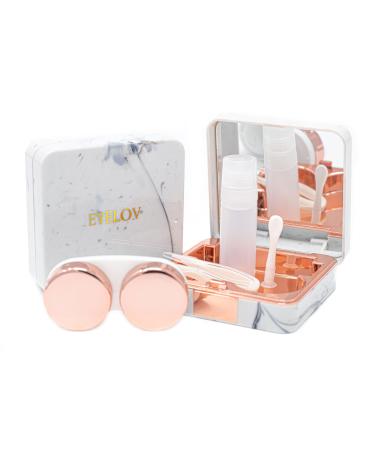 EYELOV Contact Lens Travel Case, Cute Marble Mini Contact Lens Travel Kit Holder Container Includes Contact Lens Remover Tool with Bottle and Tweezers (Rose Gold)