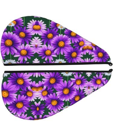 Purple Daisy Coral Velvet Dry Hair Cap Ideal for Home Travel Pool Parties & More | Quick Drying & Soft Comfort - Buy Online on GoSupps.com