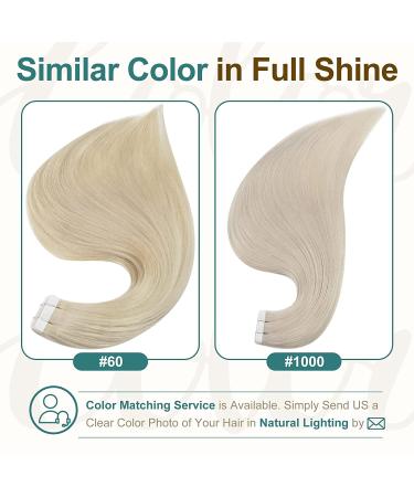 Full Shine 24 Inch Tape In Hair Extensions - Double Sided Remy Human Hair #60 Platinum Blonde, Silky Straight - 20 Pieces, 50g - Buy Online on GoSupps.com