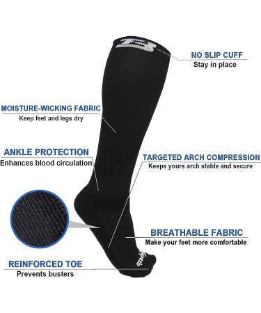 5XL Black Plus Size Compression Socks for Wide Calf Men & Women - 20-30 mmHg Breathable Knee High Support - Buy Online on GoSupps.com