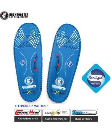 ROCKROOSTER Anti-Fatigue Arch Support Insoles - Blue, 10-10.5 M US - Buy Online on GoSupps.com