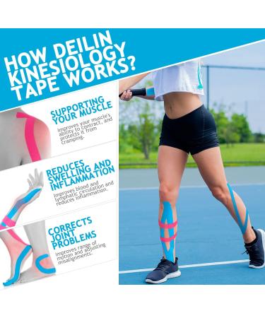 Deilin Kinesiotapes - Waterproof Elastic Kinesiology Tape for Sport | Skin-Friendly Muscle Straps (6m x 5cm) - Blue Black & Pink - Buy Online on GoSupps.com