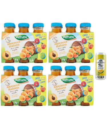 Valfrutta Succhi di Frutta Albicocca Lot de 24 jus de fruits avec abricots italiens boisson sans alcool 125 ml + 1 bo te de th glac San Benedetto au citron sans sucre 330 ml