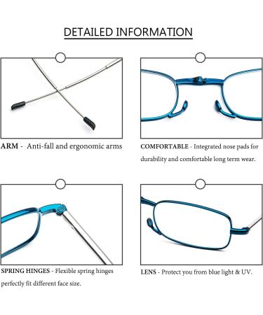Cokobin Foldable Reading Glasses | Stainless Steel Anti-Blue Light | Mini Reading Aid for Men & Women | +2.5 Strength with Hard Shell Case - Blue - Buy Online on GoSupps.com