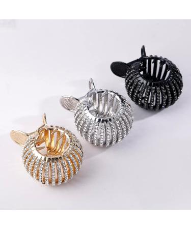 3-Pack Rhinestone Small Hair Claw Clips for High Ponytail - Gold, Silver, Black - Buy Online on GoSupps.com