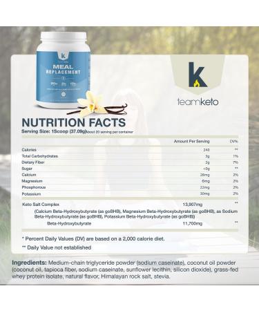Gluten-Free Meal Replacement Powder - MCT Coconut Oil & Grass-Fed Whey Protein | Low Carb Energy Boost | 742g Vanilla - Buy Online on GoSupps.com