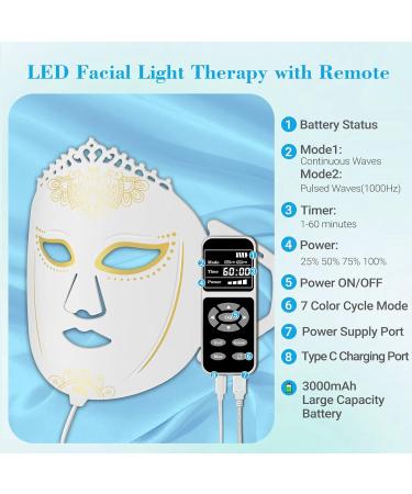Infrared Red Light Therapy Mask - 7 Color LED Beauty Mask for Anti-Aging & Skincare | Silicone LED Facial Masks for Red & Blue Light Therapy - Buy Online on GoSupps.com