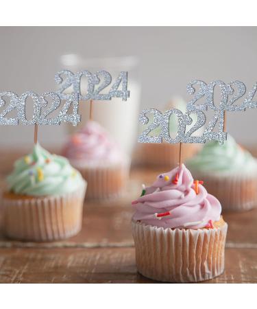 2024 Cupcake Toppers 24 Pack Glitter 2024 Food Cake Picks Decoration for New Year Birthday Wedding Graduation Party Dessert Decoration (Sliver) - Buy Online on GoSupps.com