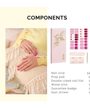 NAILOG Semi Cured Gel Nail Strips 34 pcs Salon-Quality Gel Nail Stickers Long Lasting Nail Wraps for Women with Soft Gel Finish Strawberry Love - Buy Online on GoSupps.com
