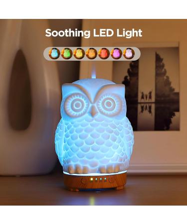 Inrorans 200ml Ceramic Owl Aromatherapy Diffuser | Ultrasonic Cool Fog Essential Oil Humidifier with LED Night Lights - 7 Color Changing - Buy Online on GoSupps.com