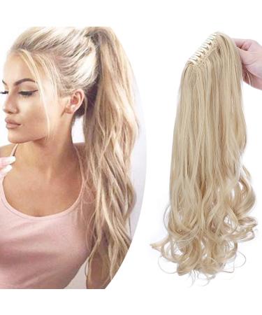 Ponytail extension ponytail braid with bracket hair part hair extension hair pace hair heat resistant (smooth+wavy) like real hair 18 "(45cm) golden mix bleach blonde 45 cm golden mix bleach