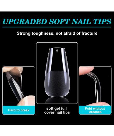 HIOTIOL Soft Gel Nail Tips 552Pcs - Full Cover Soak-off Extensions - Medium Coffin Half Matte Clear - 12 Sizes - Ideal for Salons and DIY Art - Buy Online on GoSupps.com