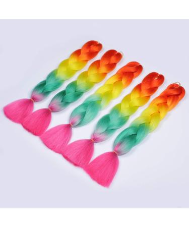 Showjarlly Jumbo Braid Art Hair Extensions - 24 Inch Kanekalon Ombre Braid for Crochet Twists (5 Pack) - Orange Yellow Green Pink - Buy Online on GoSupps.com