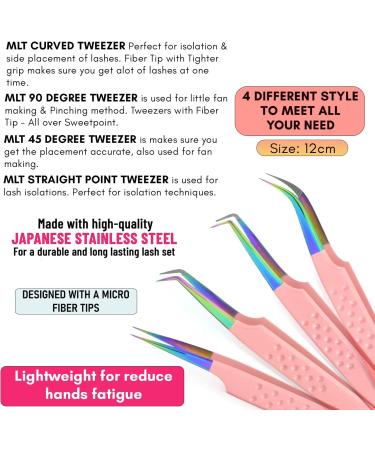 Professional Fiber Tip Lash Tweezers Set - Japanese Steel, Curved & Volume Lash Tweezers - Blush Pink - My Lash Tools - Buy Online on GoSupps.com
