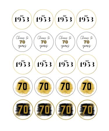 20 x 4.5cm edible 70th Birthday Gold champagne prosecco flute drink toppers uncut