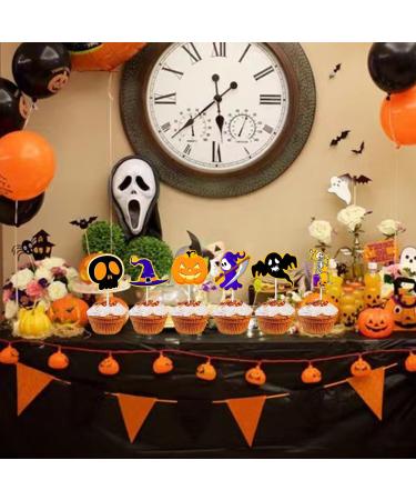 iUgeeo 24 pcs Halloween Cupcake Toppers Pumpkin Ghost Skeleton Witch Hat Grim Reaper Halloween Party Cake Topper Muffin Decoration Party Supply Orange&black - Buy Online on GoSupps.com