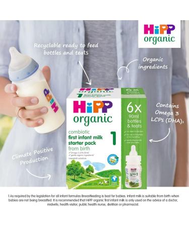 HiPP Organic 1 First Infant Baby Milk Ready to feed liquid formula starter pack From birth (6 x 90ml bottles) 540 ml (Pack of 1) - Buy Online on GoSupps.com