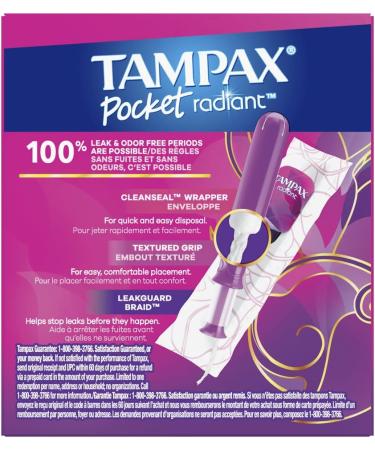 Tampax Radiant Pocket Tampons Plastic Applicator Regular Absorbency 14 Count - Buy Online on GoSupps.com