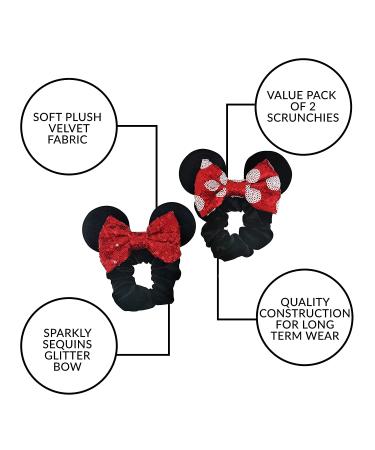 Styla Hair 2 Pack Mouse Ear Scrunchies for Kids & Women - Red & Black Velvet Bow Scrunchies - Sparkle Sequins Hair Bands - Buy Online on GoSupps.com