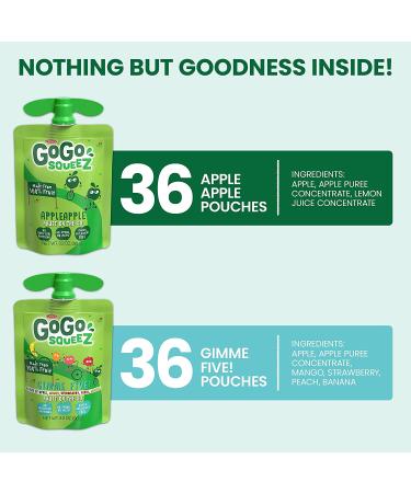 GoGo squeeZ Fruit on the Go Variety Pack - Apple Apple & Gimme Five! 72 Pouches - Gluten-Free, Nut-Free, Dairy-Free, Vegan Snacks for Kids - Buy Online on GoSupps.com