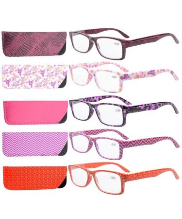 Eyekepper 5 Pieces Spring Hinges Patterned Rectangular Reading Glasses Cover Computer Readers Women +2.25