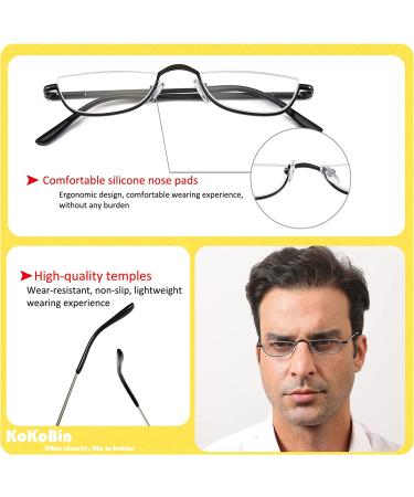 KoKoBin Half Reading Glasses 2 Pairs Black+Gunmetal 2.50 Spring Hinge Metal Frame Readers for Men and Women - Buy Online on GoSupps.com