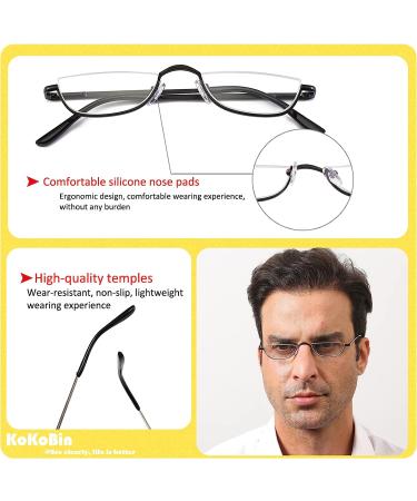 KoKoBin 2 Pairs Half Rim Metal Frame Reading Glasses 1.75 for Men and Women - Black+Gunmetal - Buy Online on GoSupps.com