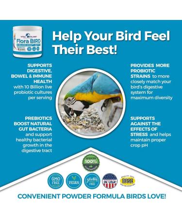 Vital Planet Flora Bird Probiotic Powder Supplement - 10 Billion Cultures, 7 Strains, High Potency for Avian Digestive & Immune Support (1.06 oz, 80 Scoops) - Buy Online on GoSupps.com