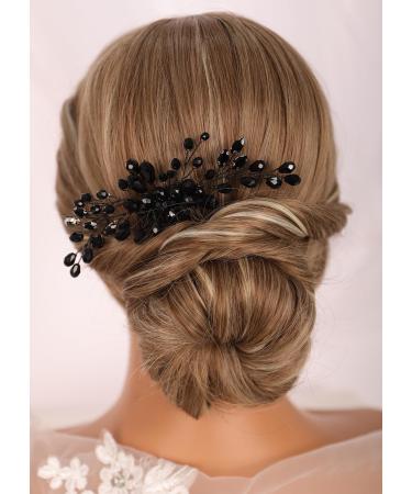 Kercisbeauty Black Rhinestones Beads Hair Comb for Wedding Brides Small Cute Handmade Hair Piece for Prom Special Events Women Girls Gothic Jewelry - Buy Online on GoSupps.com