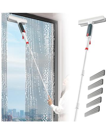 RRRYYYZZ 75'' Spray Window Cleaning Squeegee Kit with 4-Section Extension Pole 4 in 1 Shower Squeegee for Glass Doors Window Washer Squeegee Kit with Sewage Collector and 5 Pads
